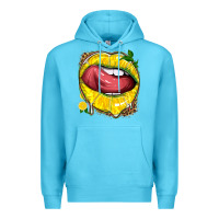 Ocean Blue lemon lips with leopard Premium Hoodie - texasbilliewilder