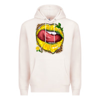 Pale Pink lemon lips with leopard Premium Hoodie - texasbilliewilder