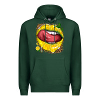 Sports Green lemon lips with leopard Premium Hoodie - texasbilliewilder