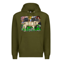 Army Green charolais bull black angus cattle and bull with barnyard and cowhide Premium Hoodie - RanaPortraitStore