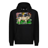 Black charolais bull black angus cattle and bull with barnyard and cowhide Premium Hoodie - RanaPortraitStore