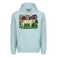 Blue Mist charolais bull black angus cattle and bull with barnyard and cowhide Premium Hoodie - RanaPortraitStore