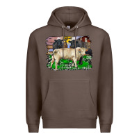Coffee charolais bull black angus cattle and bull with barnyard and cowhide Premium Hoodie - RanaPortraitStore