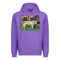 Purple charolais bull black angus cattle and bull with barnyard and cowhide Premium Hoodie - RanaPortraitStore