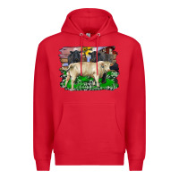 Red charolais bull black angus cattle and bull with barnyard and cowhide Premium Hoodie - RanaPortraitStore