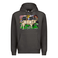 Smoke charolais bull black angus cattle and bull with barnyard and cowhide Premium Hoodie - RanaPortraitStore