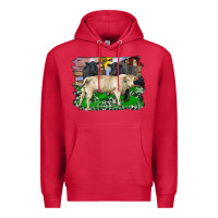 Cardinal charolais bull black angus cattle and bull with barnyard and cowhide Premium Hoodie - RanaPortraitStore