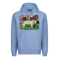 Colony Blue charolais bull black angus cattle and bull with barnyard and cowhide Premium Hoodie - RanaPortraitStore