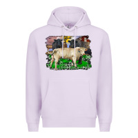 Lilac charolais bull black angus cattle and bull with barnyard and cowhide Premium Hoodie - RanaPortraitStore