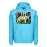 Ocean Blue charolais bull black angus cattle and bull with barnyard and cowhide Premium Hoodie - RanaPortraitStore