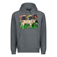 Rock charolais bull black angus cattle and bull with barnyard and cowhide Premium Hoodie - RanaPortraitStore