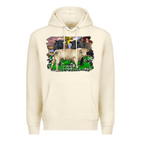 Sandshell charolais bull black angus cattle and bull with barnyard and cowhide Premium Hoodie - RanaPortraitStore