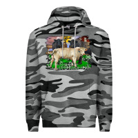 Slate Camo charolais bull black angus cattle and bull with barnyard and cowhide Premium Hoodie - RanaPortraitStore