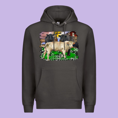 Charolais Bull Black Angus Cattle And Bull With Barnyard And Cowhide Premium Hoodie Designed By Ranaportraitstore