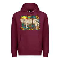 Burgundy western charolais bull and aztec sunflower background Premium Hoodie - RanaPortraitStore