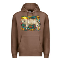 Chestnut western charolais bull and aztec sunflower background Premium Hoodie - RanaPortraitStore