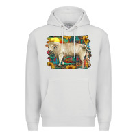 Dove Grey western charolais bull and aztec sunflower background Premium Hoodie - RanaPortraitStore