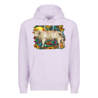 Lilac western charolais bull and aztec sunflower background Premium Hoodie - RanaPortraitStore