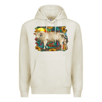 Oatmeal Heather western charolais bull and aztec sunflower background Premium Hoodie - RanaPortraitStore