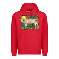 Red western charolais bull and aztec sunflower background Premium Hoodie - RanaPortraitStore