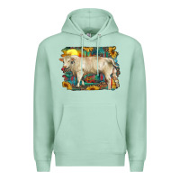Seafoam western charolais bull and aztec sunflower background Premium Hoodie - RanaPortraitStore
