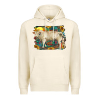 Tofu western charolais bull and aztec sunflower background Premium Hoodie - RanaPortraitStore