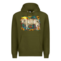 Army Green western charolais bull and aztec sunflower background Premium Hoodie - RanaPortraitStore