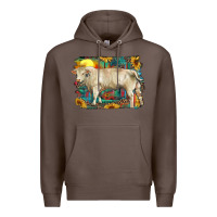 Western Charolais Bull And Aztec Sunflower Background Premium Hoodie | Teevron