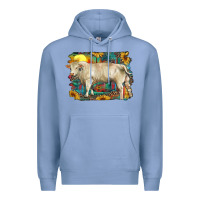 Colony Blue western charolais bull and aztec sunflower background Premium Hoodie - RanaPortraitStore