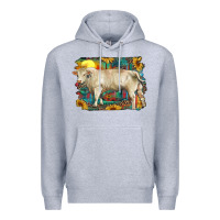 Heather Grey western charolais bull and aztec sunflower background Premium Hoodie - RanaPortraitStore