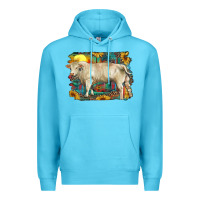 Ocean Blue western charolais bull and aztec sunflower background Premium Hoodie - RanaPortraitStore