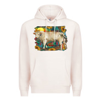Pale Pink western charolais bull and aztec sunflower background Premium Hoodie - RanaPortraitStore