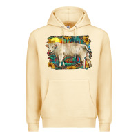 Pina Colada western charolais bull and aztec sunflower background Premium Hoodie - RanaPortraitStore