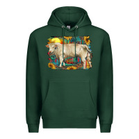 Sports Green western charolais bull and aztec sunflower background Premium Hoodie - RanaPortraitStore