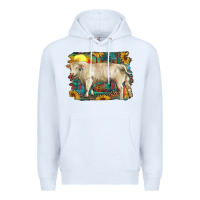 White western charolais bull and aztec sunflower background Premium Hoodie - RanaPortraitStore