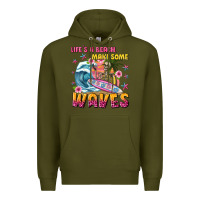 Army Green lifes a beach make some waves Premium Hoodie - texasbilliewilder