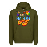 Army Green life is better in flip flops Premium Hoodie - texasbilliewilder
