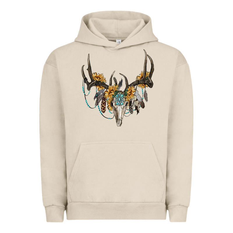 Boho Deer Skull Sunflowers And Gemstone Urban Hoodie by RanaPortraitStore | Teevron