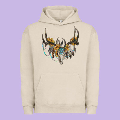 Boho Deer Skull Sunflowers And Gemstone Urban Hoodie Designed By Ranaportraitstore