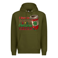 Army Green i run on coffee and christmas cheer Premium Hoodie - RanaPortraitStore