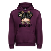Mauve Wine kid life leopard messy bun Urban Hoodie - texasbilliewilder