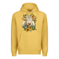 Antique Gold charolais cattle with sunflowers Premium Hoodie - RanaPortraitStore