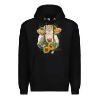 Black charolais cattle with sunflowers Premium Hoodie - RanaPortraitStore