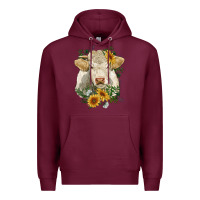 Burgundy charolais cattle with sunflowers Premium Hoodie - RanaPortraitStore