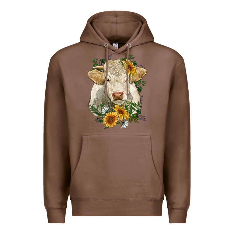 Charolais Cattle With Sunflowers Premium Hoodie by RanaPortraitStore | Teevron