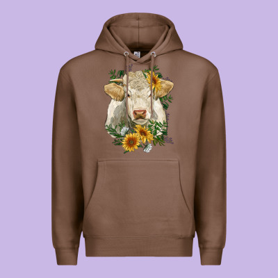 Charolais Cattle With Sunflowers Premium Hoodie Designed By Ranaportraitstore