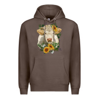Coffee charolais cattle with sunflowers Premium Hoodie - RanaPortraitStore