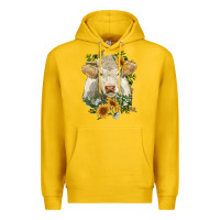 Lemon charolais cattle with sunflowers Premium Hoodie - RanaPortraitStore