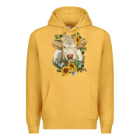 Mustard charolais cattle with sunflowers Premium Hoodie - RanaPortraitStore