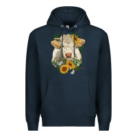 Navy charolais cattle with sunflowers Premium Hoodie - RanaPortraitStore